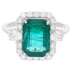 Emeraude de Zambie Bague Cocktail SI/H Diamant Bijoux en or blanc 18 carats