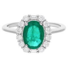 Sambia Smaragd Edelstein Cocktail Ring SI/H Diamant 18 Karat Weißgold Schmuck