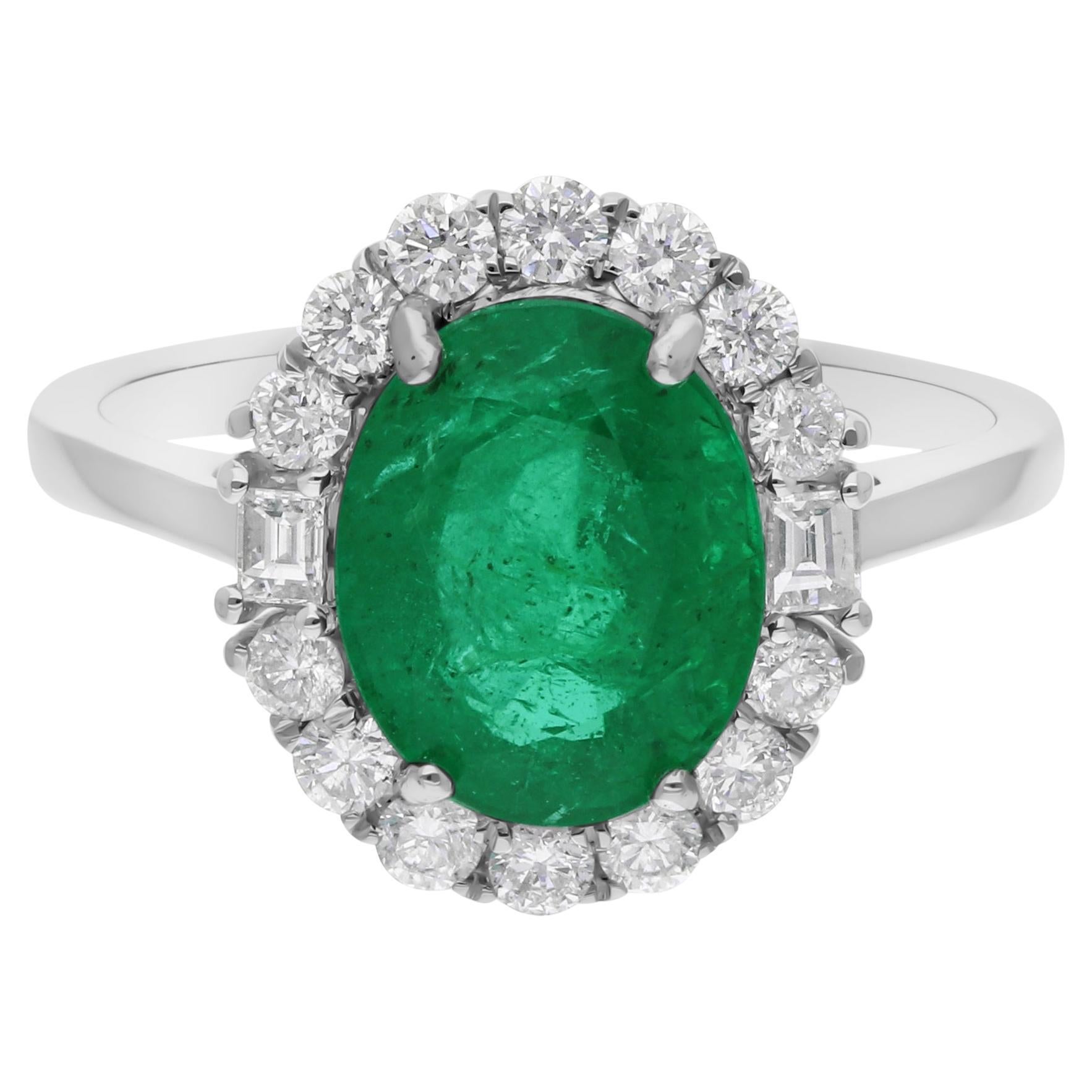 Esmeralda zambiana Anillo de cóctel SI/H Diamante Joyas de oro blanco de 18 quilates en venta