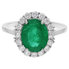 Esmeralda zambiana Anillo de cóctel SI/H Diamante Joyas de oro blanco de 18 quilates
