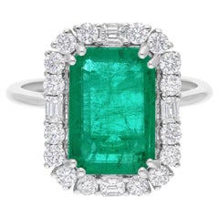 Emeraude de Zambie Bague Cocktail SI/H Diamant Bijoux en or blanc 18 carats