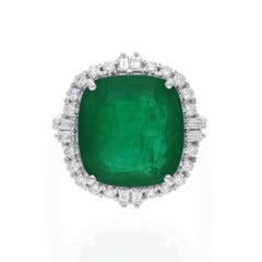 Emeraude de Zambie Bague Cocktail SI/H Diamant Bijoux en or blanc 18 carats