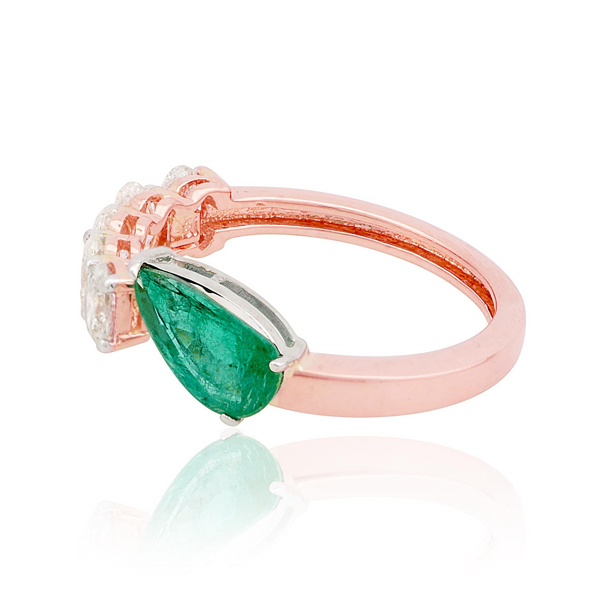 For Sale:  Natural Emerald Gemstone Cuff Band Ring Diamond Solid 18k Rose Gold Fine Jewelry 2