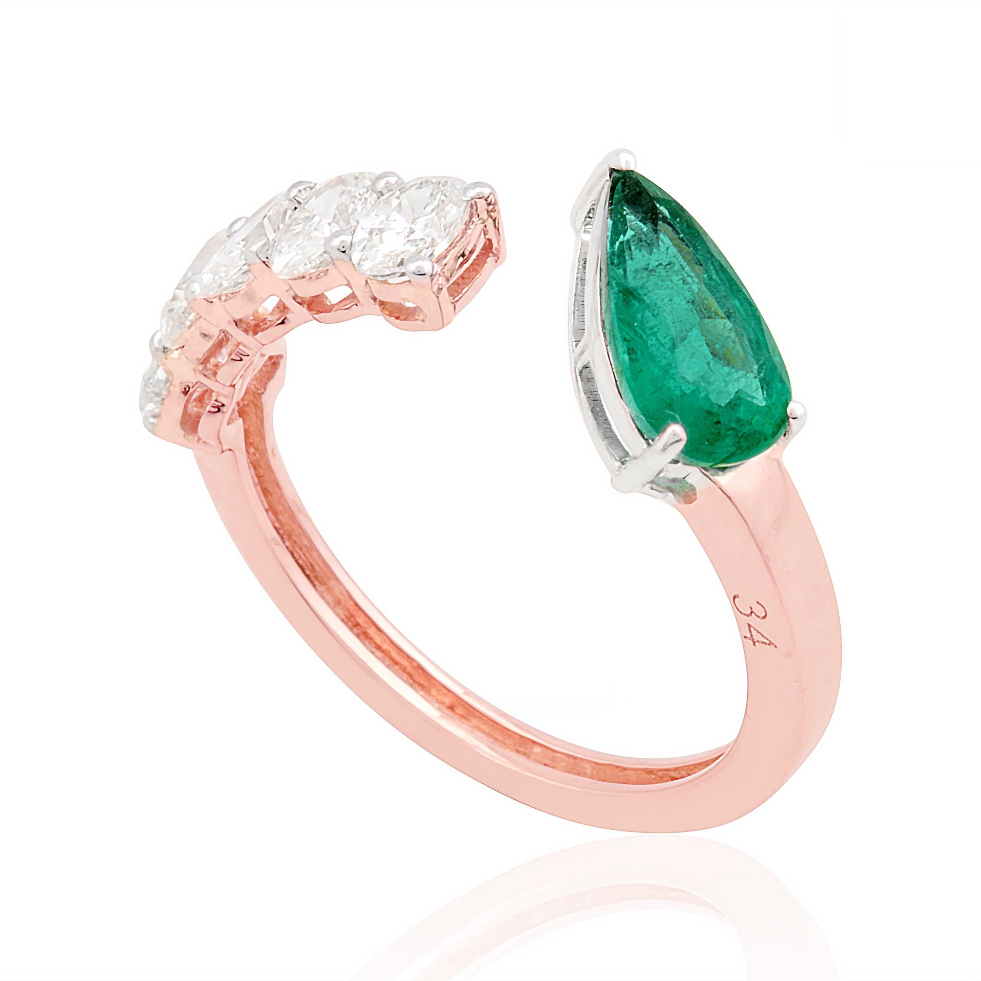 For Sale:  Natural Emerald Gemstone Cuff Band Ring Diamond Solid 18k Rose Gold Fine Jewelry 3