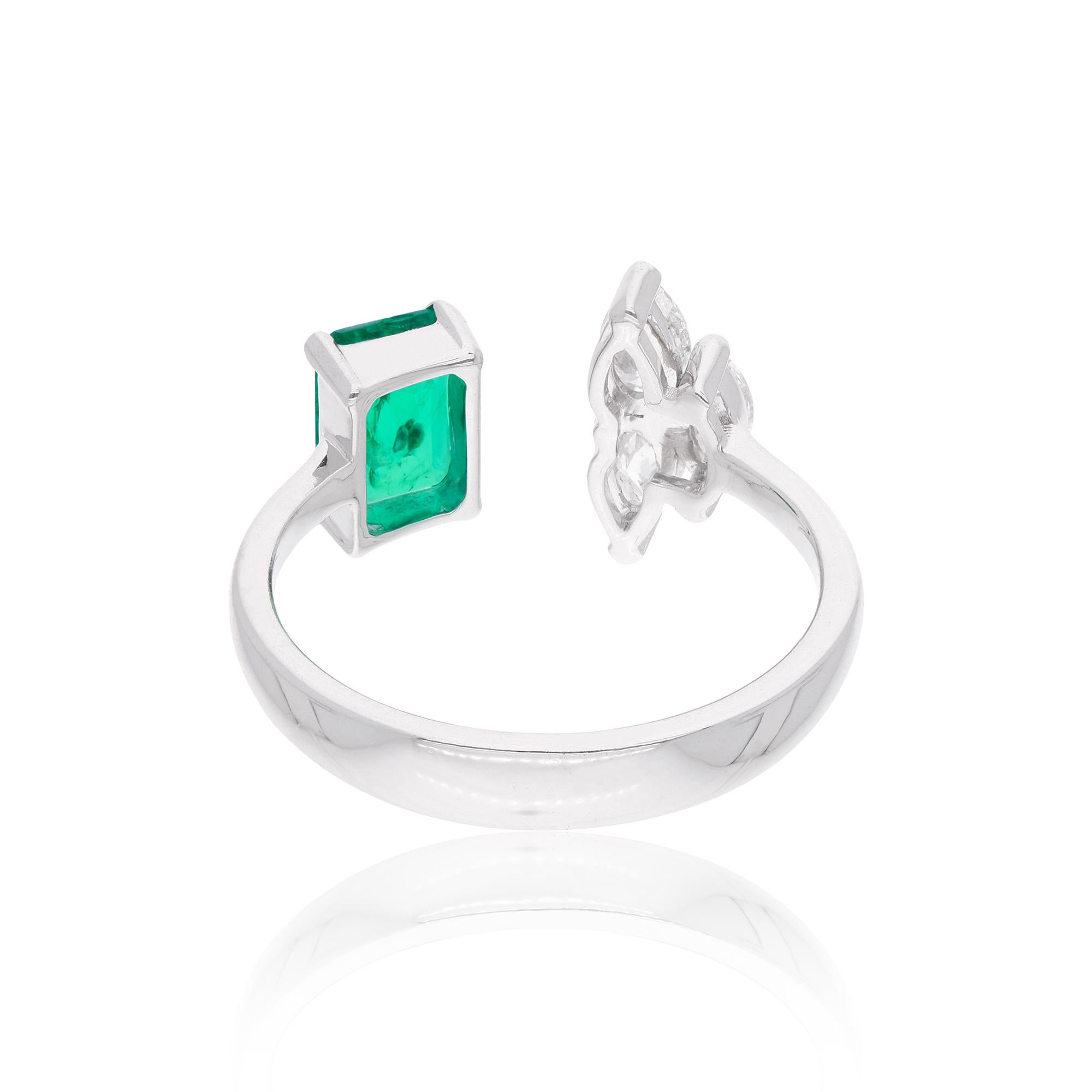 For Sale:  Zambian Emerald Gemstone Cuff Ring Diamond 18 Karat White Gold Handmade Jewelry 3