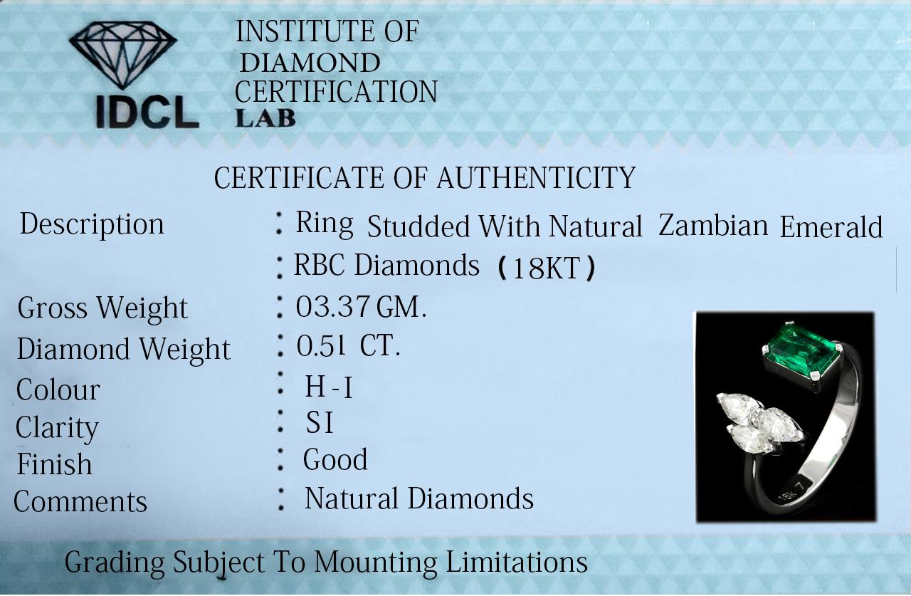 For Sale:  Zambian Emerald Gemstone Cuff Ring Diamond 18 Karat White Gold Handmade Jewelry 6