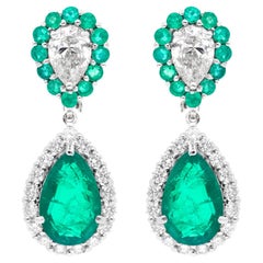 Sambia Smaragd Edelstein Ohrringe Diamant 14 Karat Weißgold Schmuck