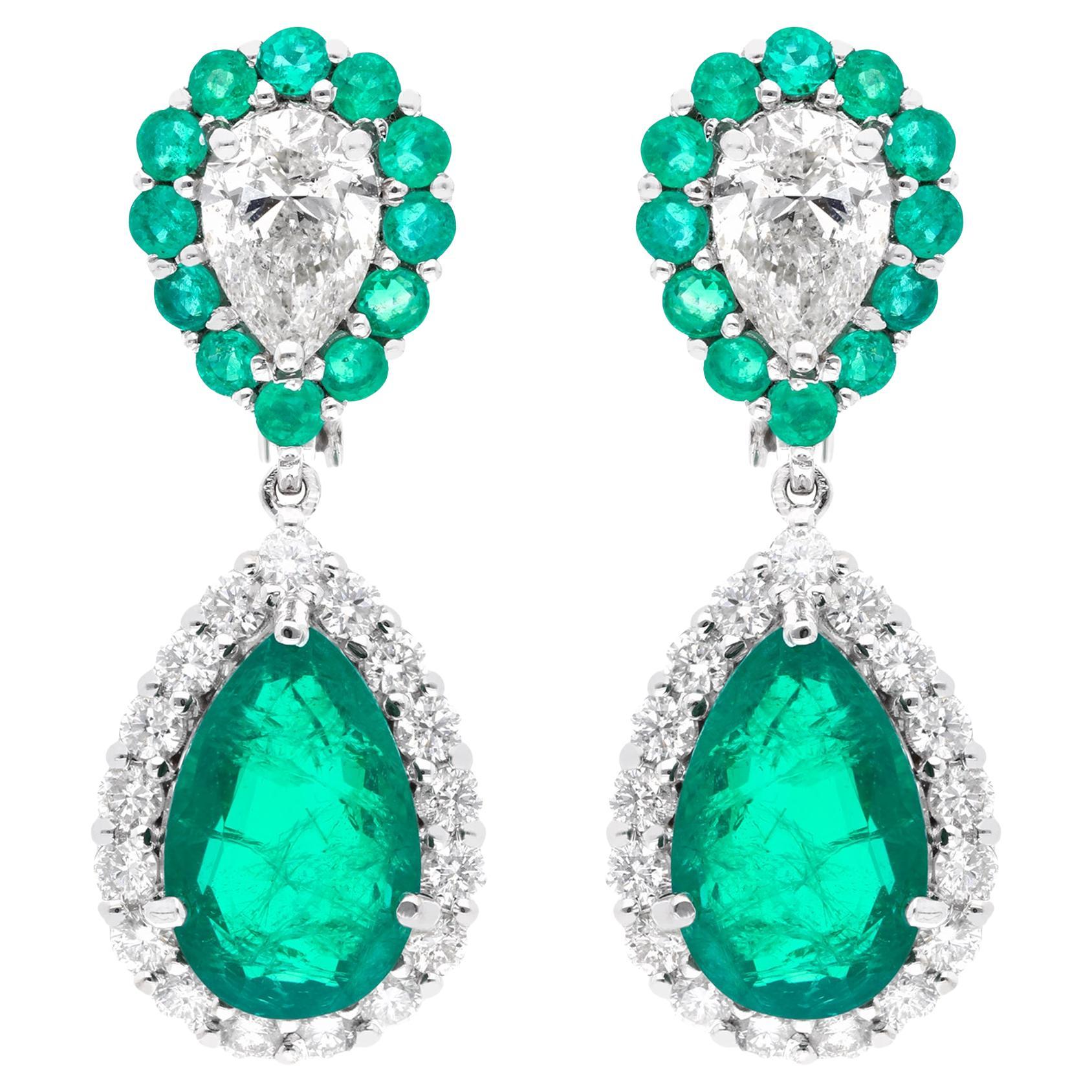 Sambia Smaragd Edelstein Ohrringe Diamant 14 Karat Weißgold Schmuck