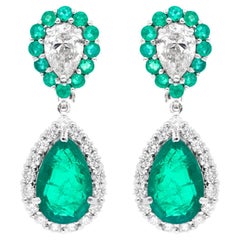 Sambia Smaragd Edelstein Ohrringe Diamant 14 Karat Weißgold Schmuck