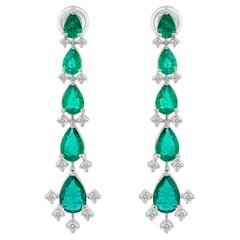 Zambian Emerald Gemstone Dangle Earrings Diamond 14 Karat White Gold Jewelry