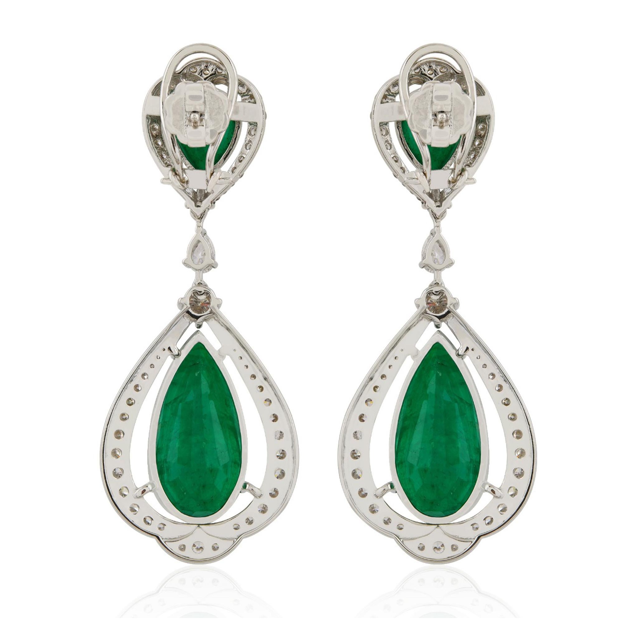 Sambia Smaragd Edelstein Ohrringe Diamant 14 Karat Weißgold Schmuck Neu (Moderne) im Angebot