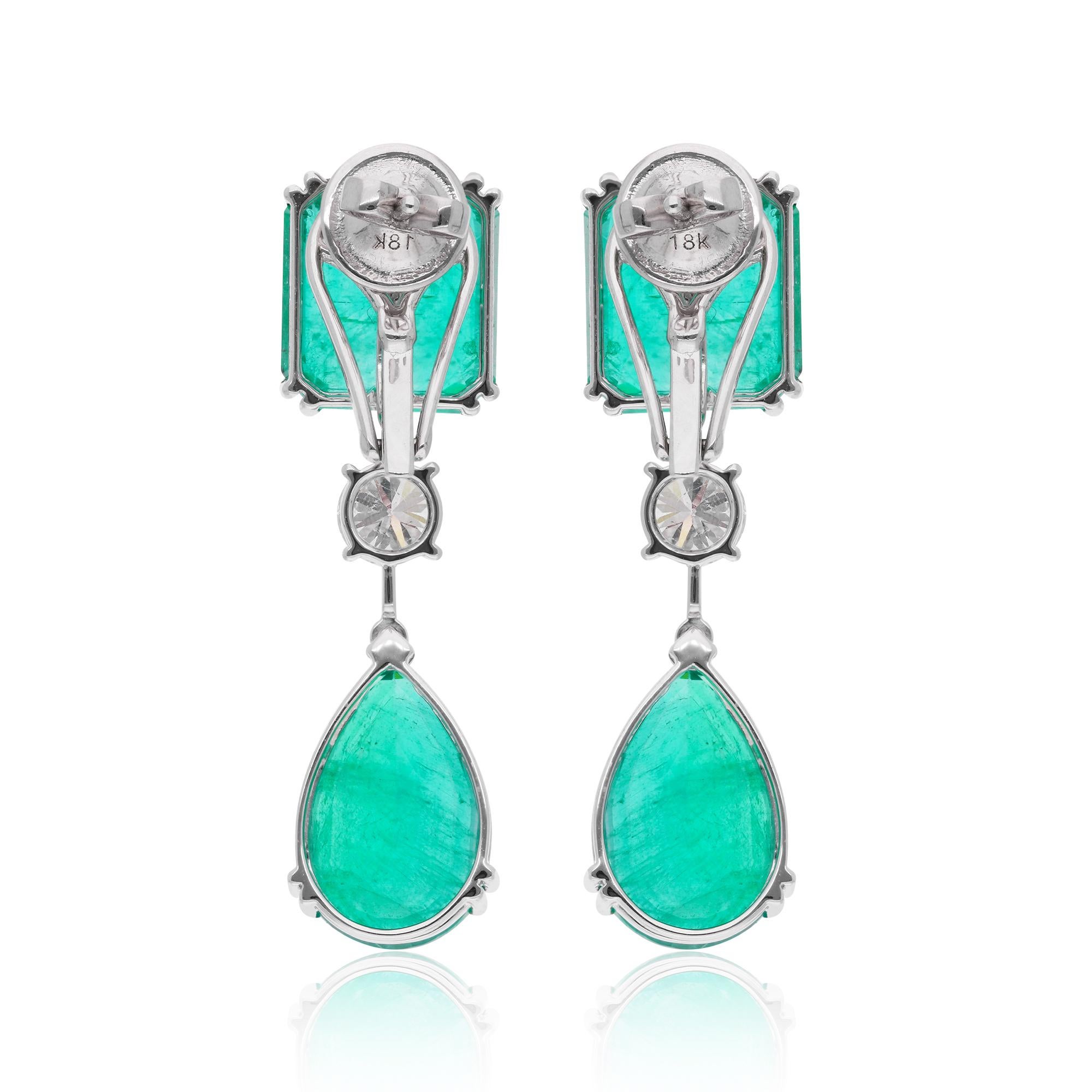 Zambian Emerald Gemstone Dangle Earrings Diamond 14 Karat White Gold New jewelry Pour femmes en vente