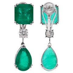 Zambian Emerald Gemstone Dangle Earrings Diamond 14 Karat White Gold New jewelry