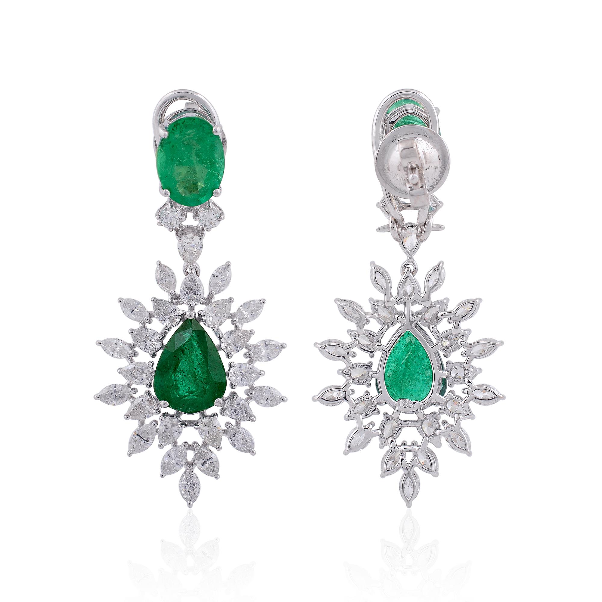 Item Code :- SEE-1279
Gross Wt. :- 8.62 gm
18k White Gold Wt. :- 6.75 gm
Natural Diamond Wt. :- 3.45 Ct. ( AVERAGE DIAMOND CLARITY SI1-SI2 & COLOR H-I )
Zambian Emerald Wt. :- 5.88 Ct.

✦ Sizing
.....................
We can adjust most items to fit