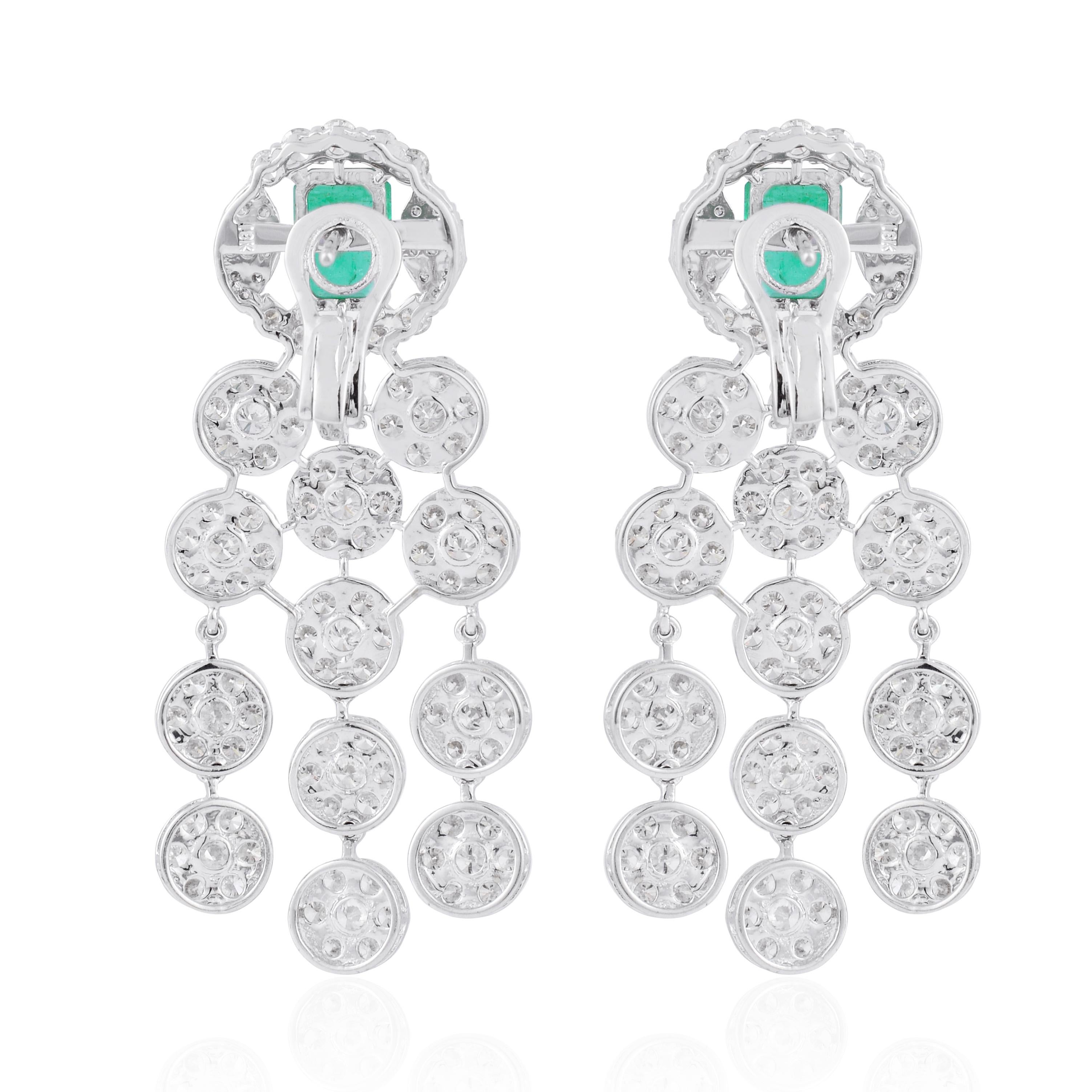 Natürliche Smaragd-Edelstein-Ohrringe Diamant-Schmuck aus 18 Karat Weißgold Damen im Angebot