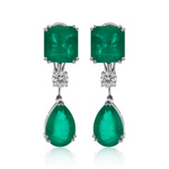 Orecchini a pendente con gemma di smeraldo dello Zambia Diamante Oro bianco 18 carati Nuovi gioielli