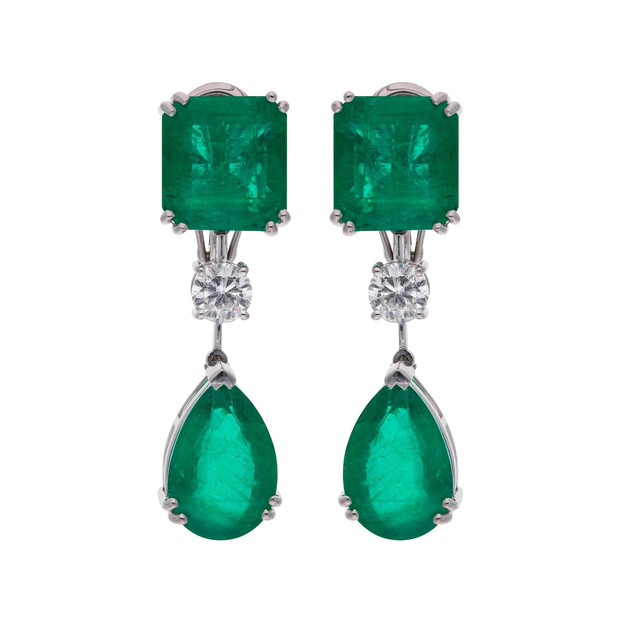 Zambian Emerald Gemstone Dangle Earrings Diamond 18 Karat White Gold New jewelry For Sale