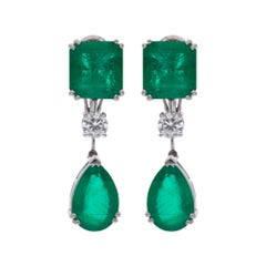 Zambian Emerald Gemstone Dangle Earrings Diamond 18 Karat White Gold New jewelry