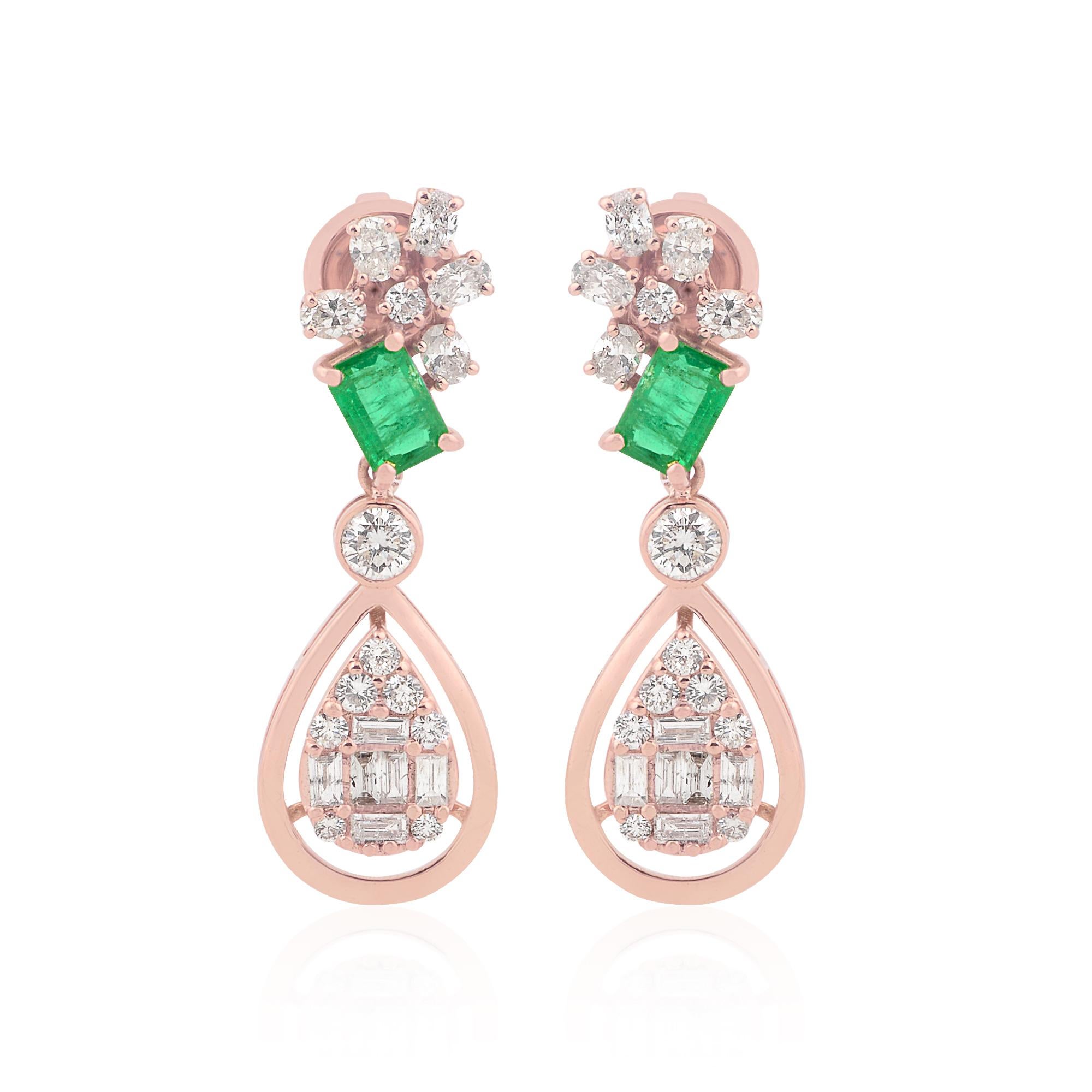 Item Code :- SEE-1814
Gross Wet :- 6.34 gm
18k Rose Gold Wet :- 5.83 gm
Diamond Wet :- 1.60 ct  ( AVERAGE DIAMOND CLARITY SI1-SI2 & COLOR H-I )
Emerald Wet :- 0.96 ct
Earrings Size :- 31x10 mm approx.
✦ Sizing
.....................
We can adjust