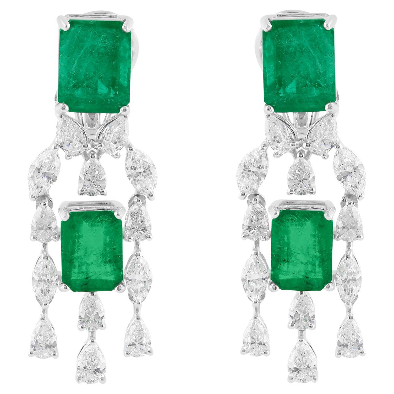 Orecchini pendenti con gemma di smeraldo dello Zambia SI/H Diamond Gioielli in oro bianco 18k