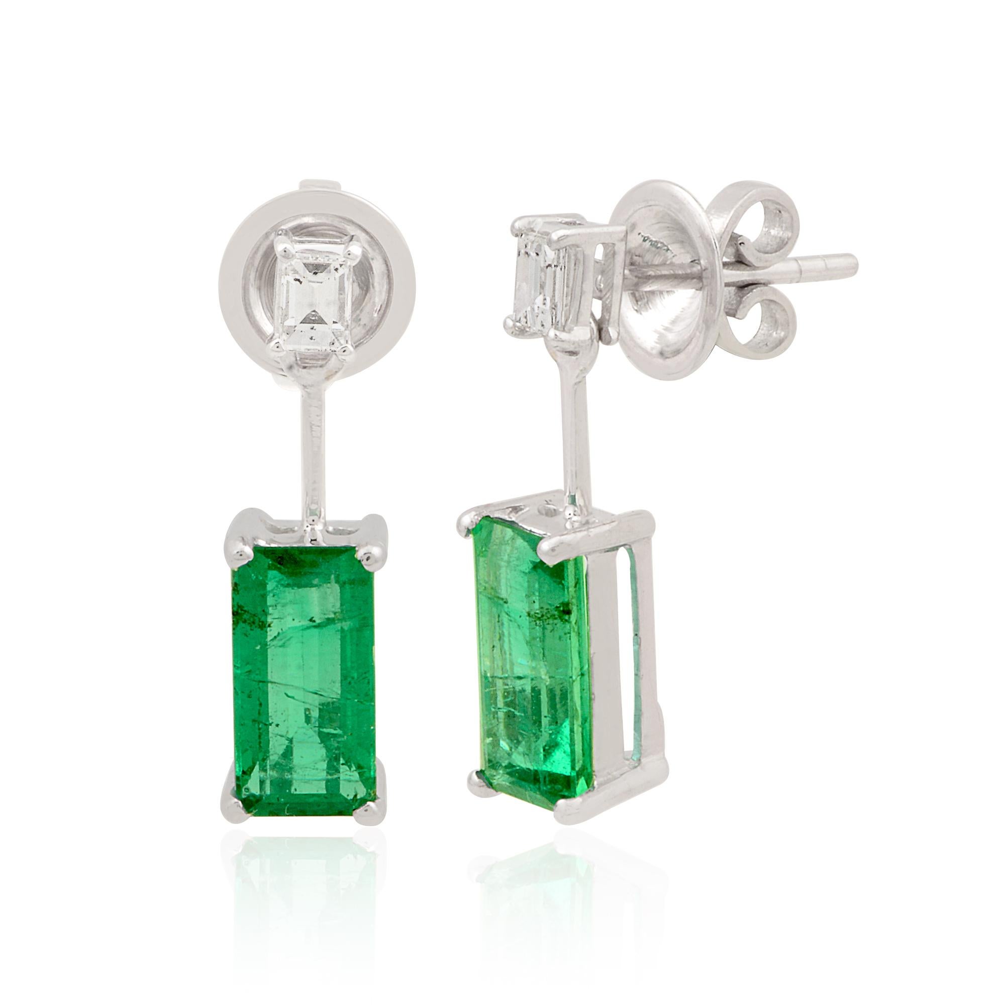 Item Code :- SEE-1829
Gross Wt :- 3.27 gm
18k White Gold Wt :- 2.67 gm
Diamond Wt :- 0.26 carat ( AVERAGE DIAMOND CLARITY SI1-SI2 & COLOR H-I )
Emerald Wt :- 2.74 carat 
Earrings Length :- 21 mm approx.
✦ Sizing
.....................
We can adjust