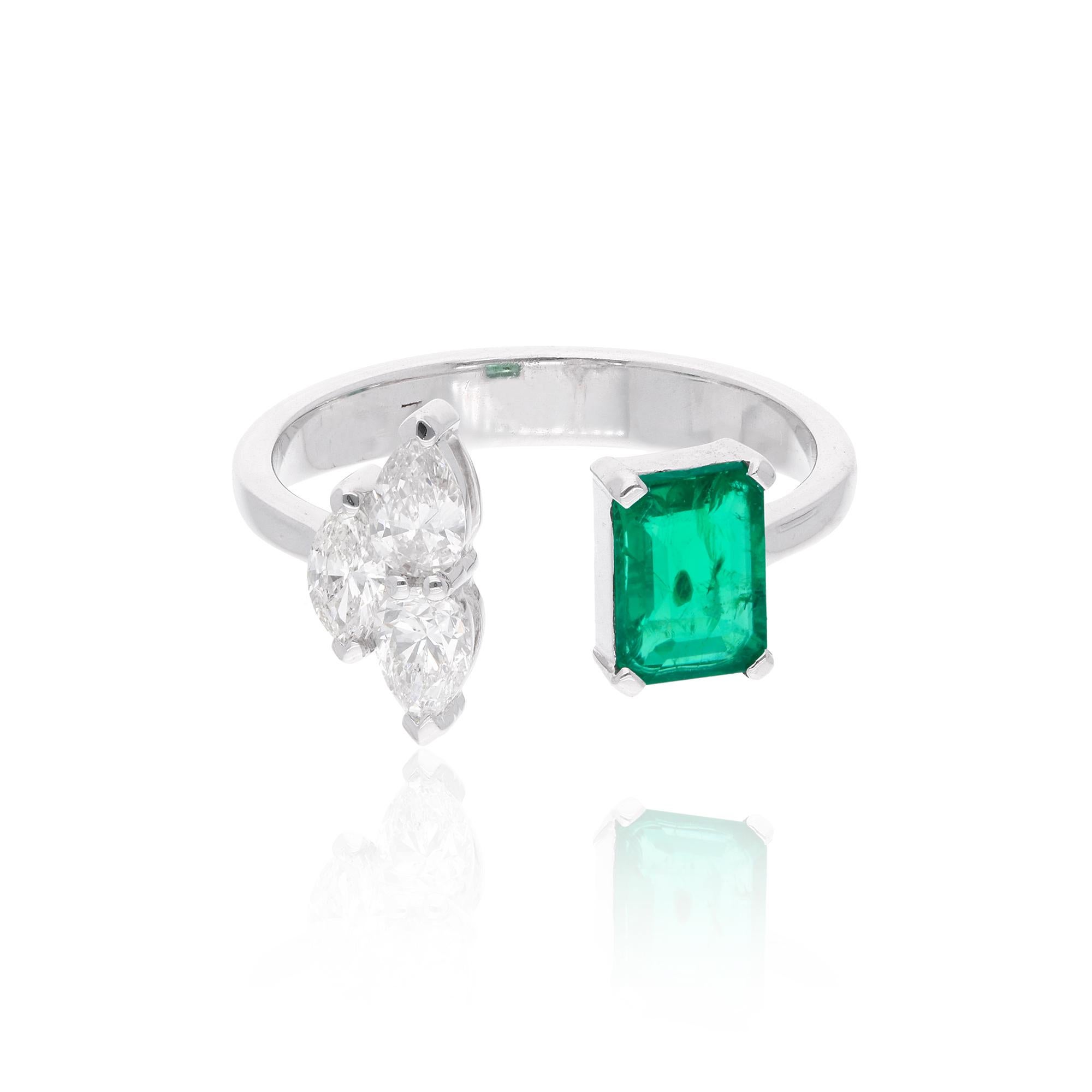 En vente :  Zambian Emerald Gemstone Diamond Cuff Ring 18 Karat White Gold Handmade Jewelry (en anglais) 3