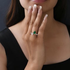 Zambian Emerald Gemstone Diamond Ring 18 Karat White Gold Jewelry