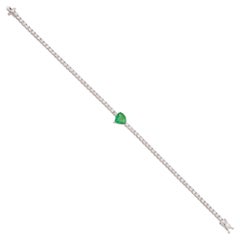 Natural Emerald Gemstone Diamond Tennis Bracelet 14k White Gold Fine Jewelry
