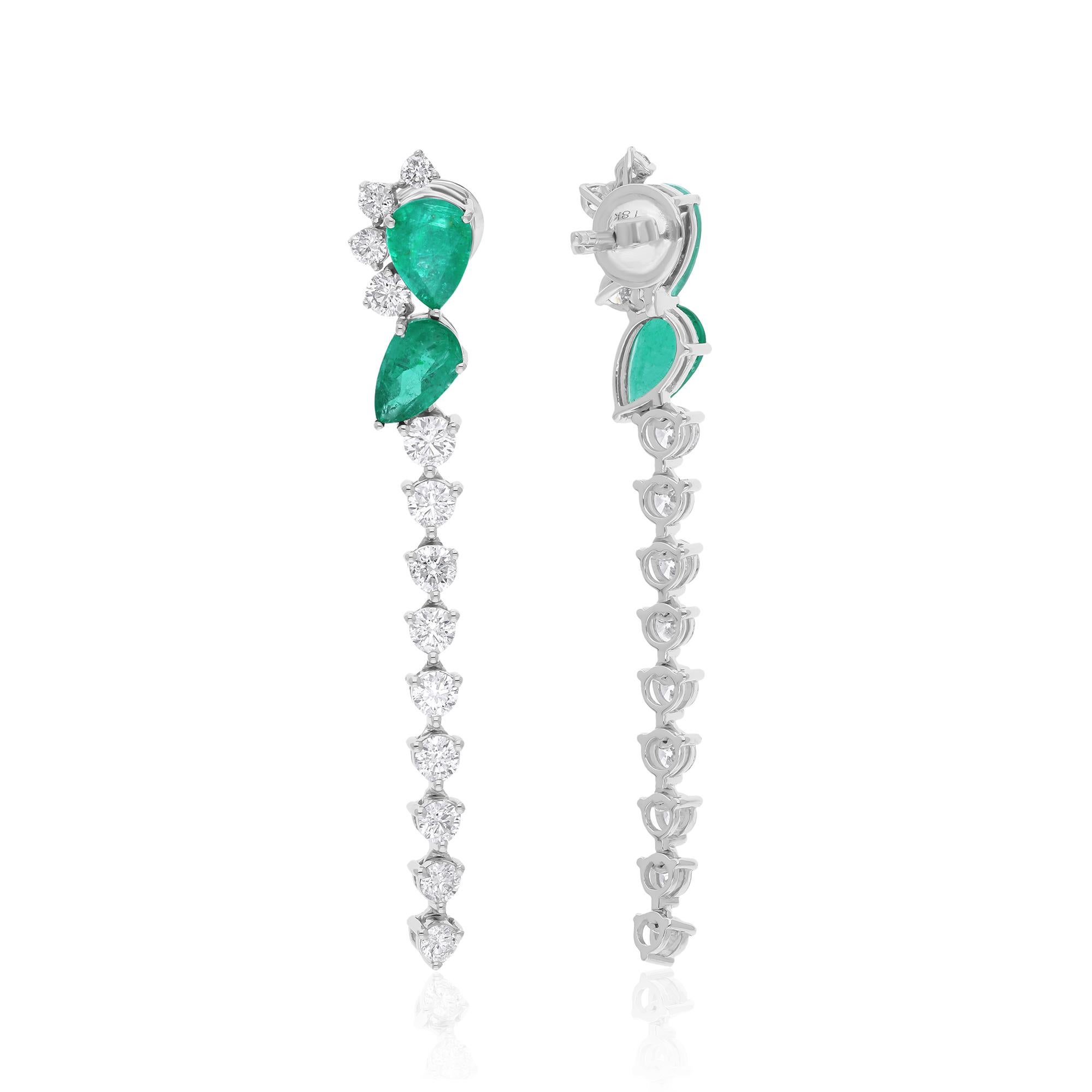The focal point of these earrings is the Zambian emerald, renowned for its lush green hue and unparalleled clarity. Mined from the rich emerald fields of Zambia, each gemstone exudes natural beauty and sophistication, making it a cherished addition