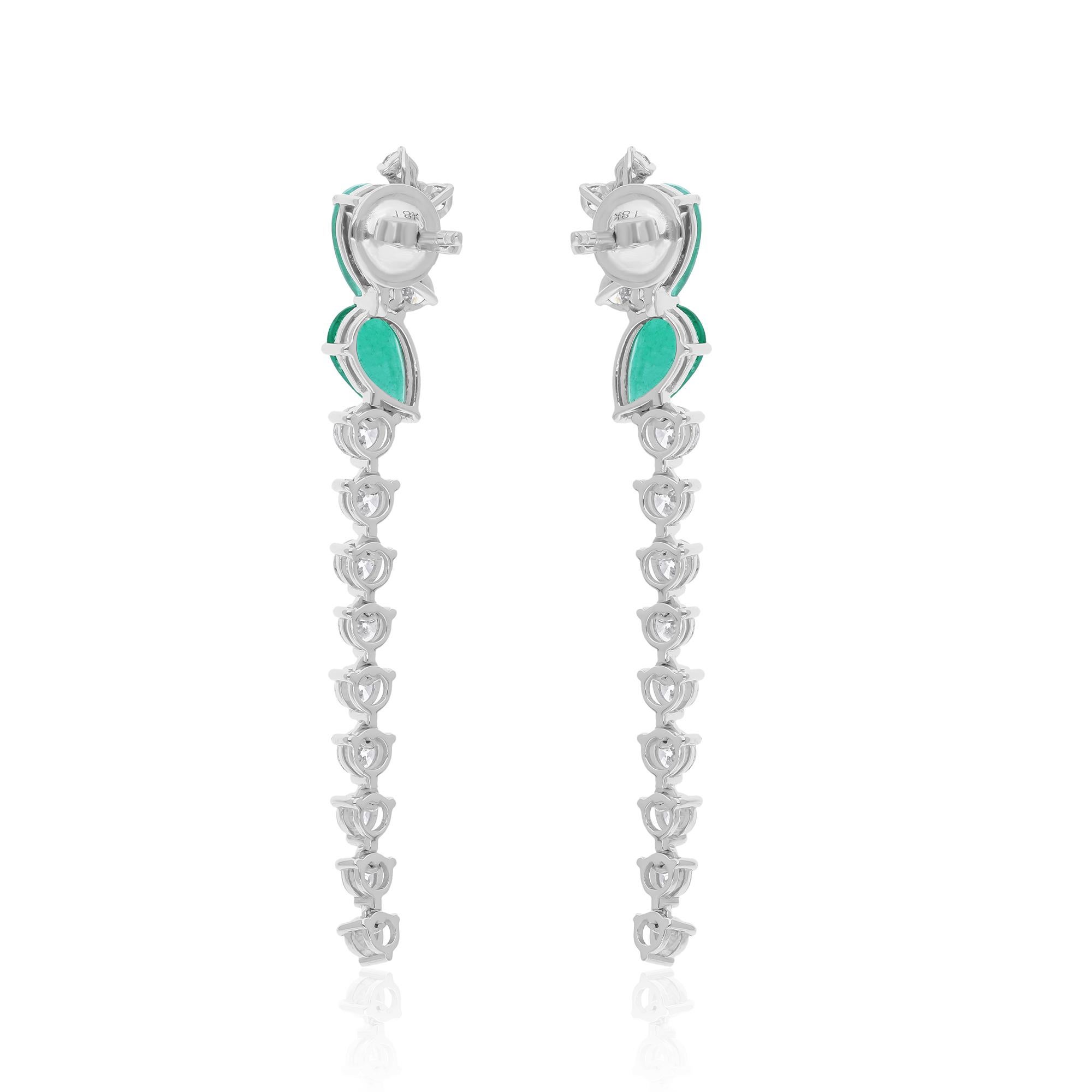 Zambian Emerald Gemstone Drop Earrings Diamond 14 Karat White Gold Fine Jewelry For Sale 1