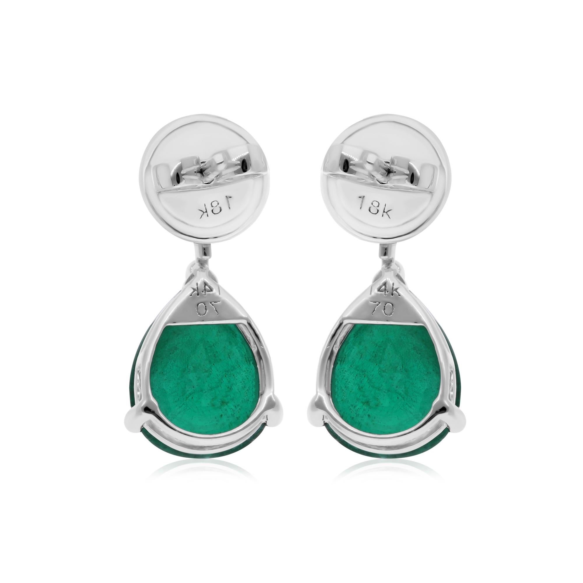 Zambian Emerald Gemstone Earrings Baguette Diamond 14 Karat White Gold Jewelry In New Condition For Sale In Diera, Dubai