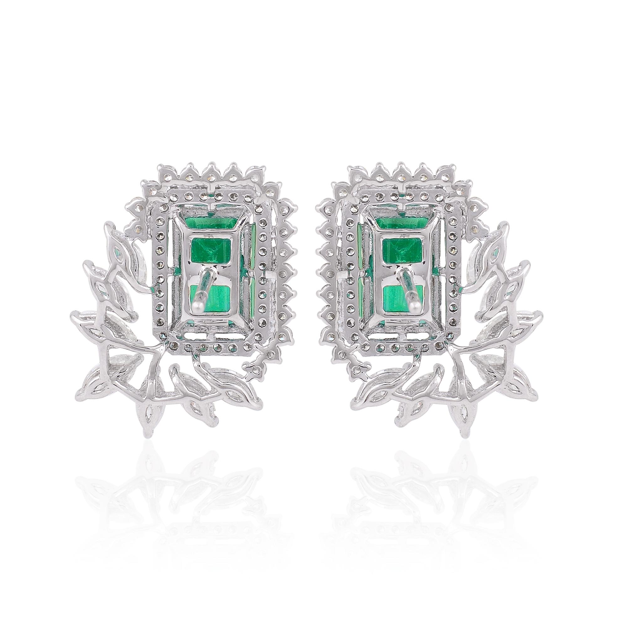 Pendientes Esmeralda Zambiana Diamante Oro Blanco 14 Kilates Joyería Artesanal en Nuevo estado para la venta en Diera, Dubai