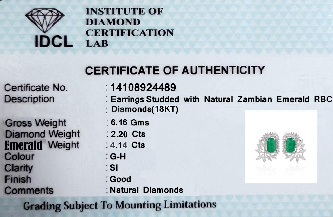 Sambia Smaragd Edelstein Ohrringe Diamant 14 Karat Weißgold Handmade Schmuck im Zustand „Neu“ im Angebot in Diera, Dubai