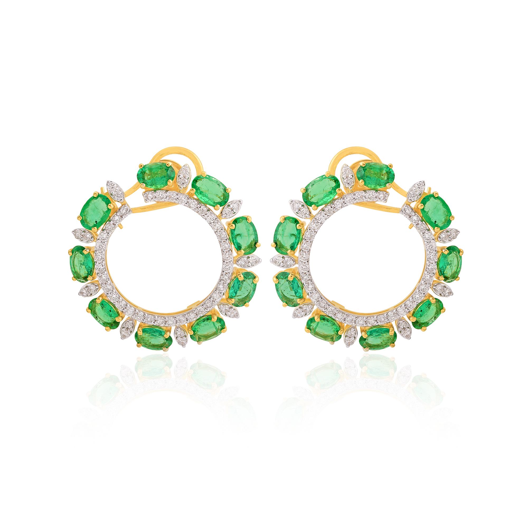 Item Code :- SEE-1035D
Gross Wt. :- 12.73 gm
18k Solid Yellow Gold Wt. :- 11.10 gm
Natural Diamond Wt. :- 1.51 Ct. ( AVERAGE DIAMOND CLARITY SI1-SI2 & COLOR H-I )
Zambian Emerald Wt. :- 6.66 Ct.
Earrings Size :- 25 mm approx.

✦