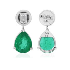 Zambian Emerald Gemstone Earrings Emerald Cut Diamond 14k White Gold Jewelry