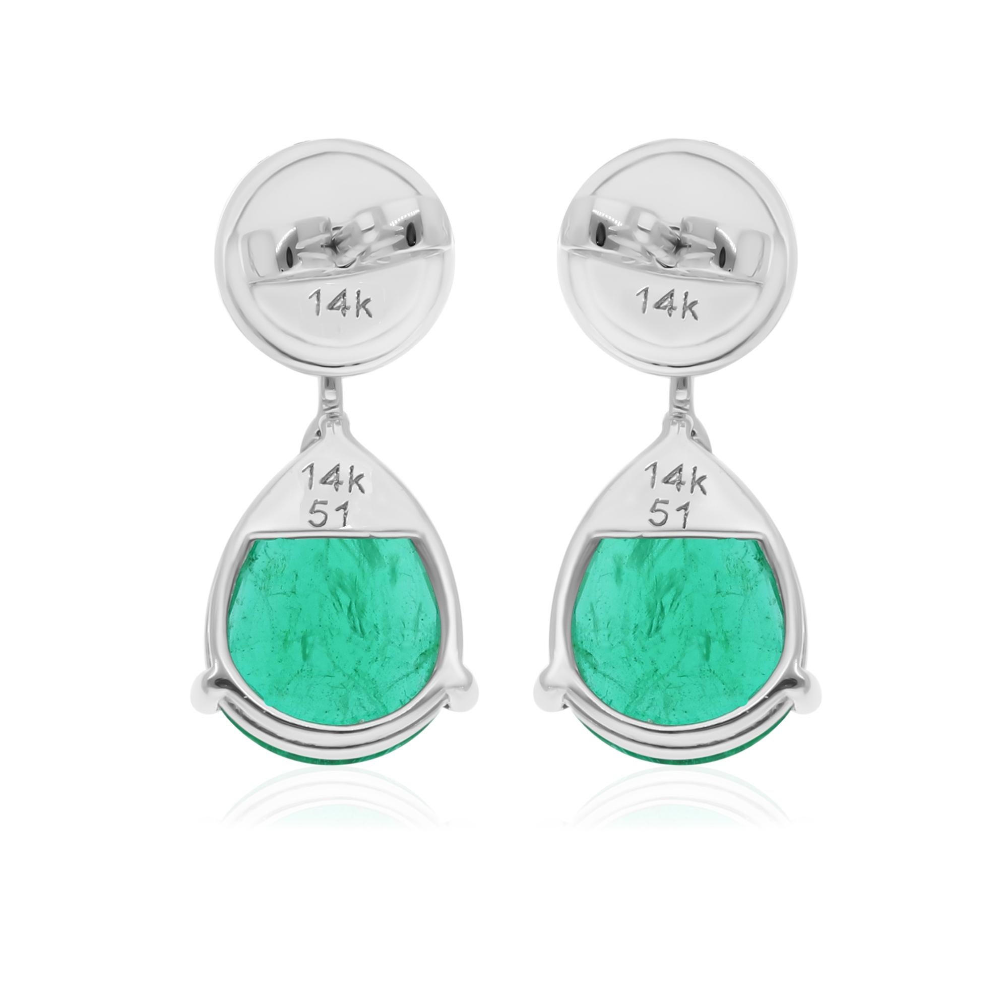 Zambian Emerald Gemstone Earrings Emerald Cut Diamond 14k White Gold Jewelry In New Condition For Sale In Diera, Dubai