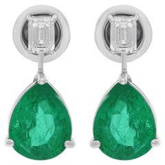 Orecchini con gemma di smeraldo dello Zambia Diamante taglio smeraldo Gioielli in oro bianco 14k