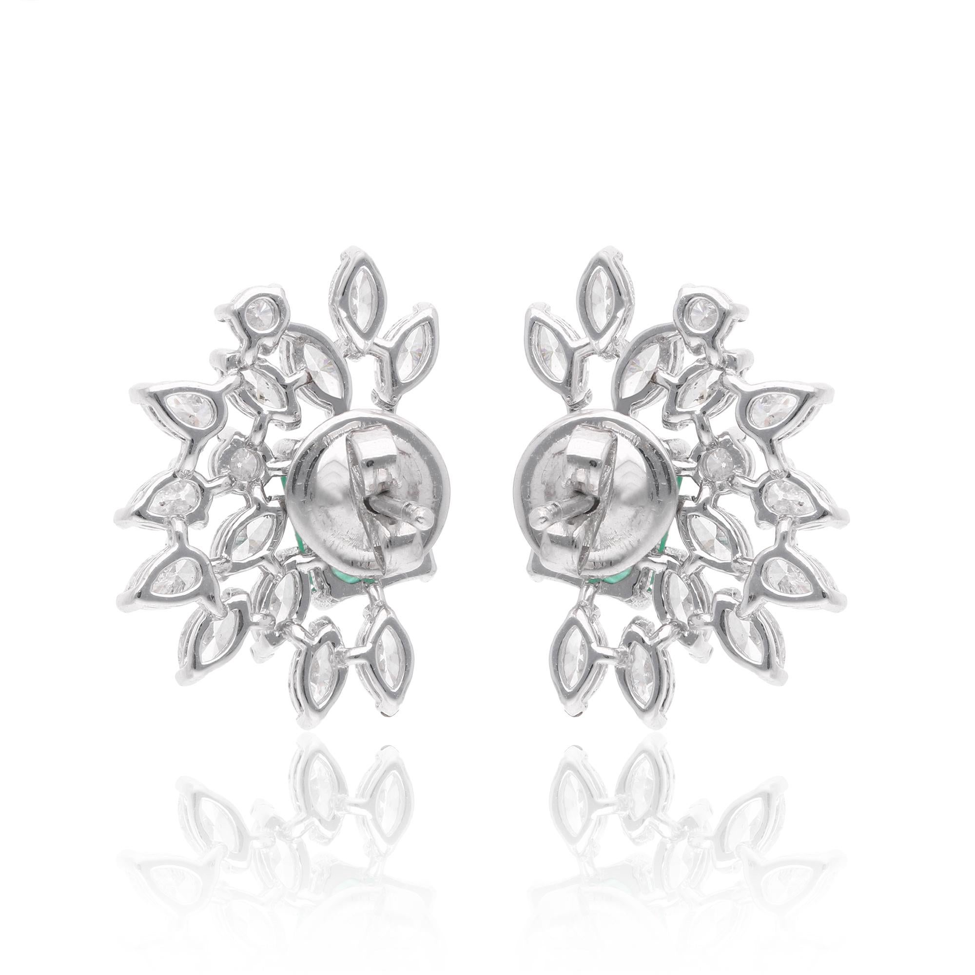 Zambian Emerald Gemstone Earrings Marquise Diamond 14 Karat White Gold Jewelry In New Condition For Sale In Diera, Dubai