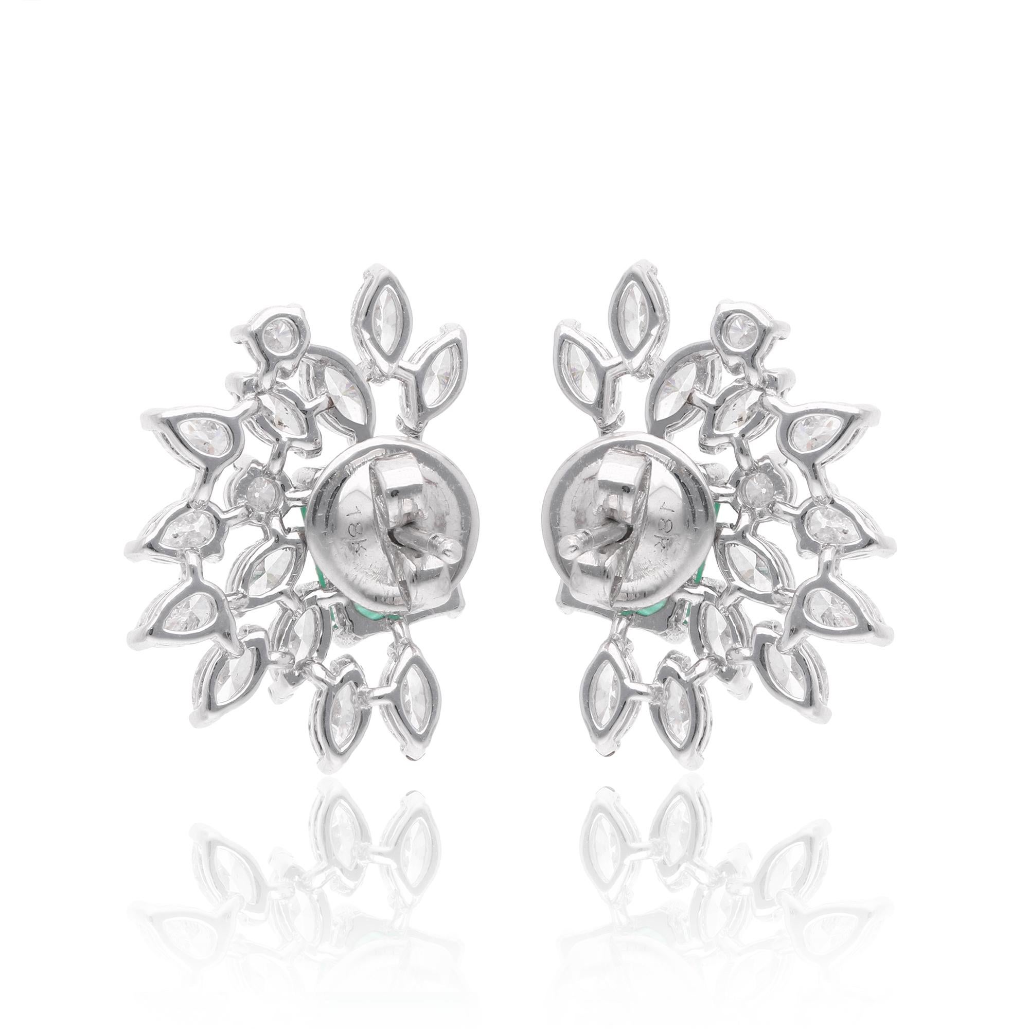 Women's Zambian Emerald Gemstone Earrings Marquise Diamond 18 Karat White Gold Jewelry For Sale