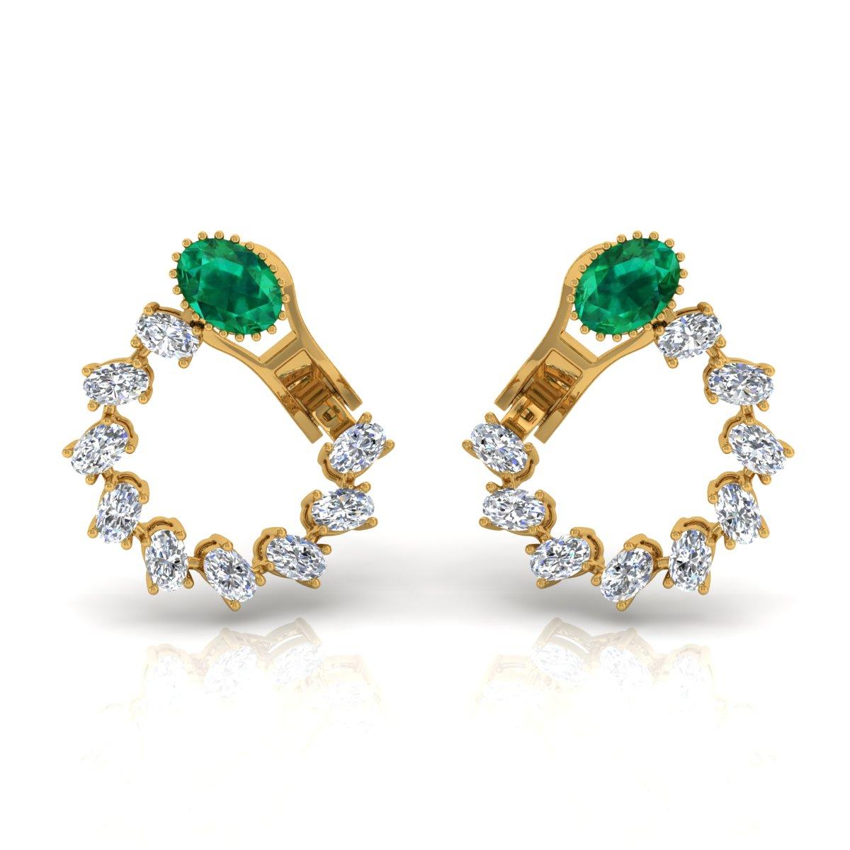 Code :- SEE-1233
Gross Wet. :- 6.02 gm
18k Gold Wet. :- 5.23 gm
Natural Diamond Wet. :- 1.82 Ct. ( AVERAGE DIAMOND CLARITY SI1-SI2 & COLOR H-I )
Emerald Wet. :- 2.12 Ct.
Earrings Length :- 20 mm approx.
✦ Sizing
.....................
We can adjust