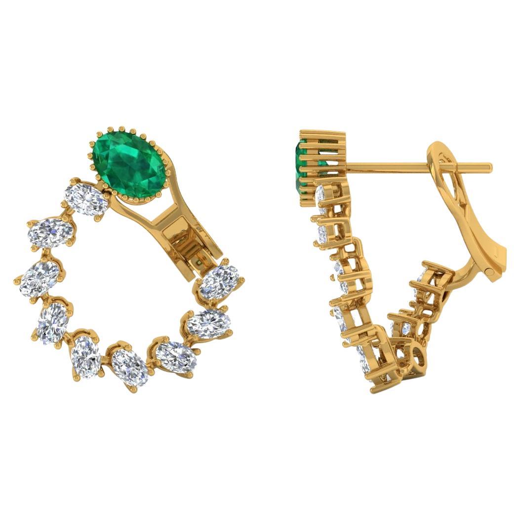 Natural Emerald Gemstone Fine Earrings Diamond 18 Karat Yellow Gold Fine Jewelry