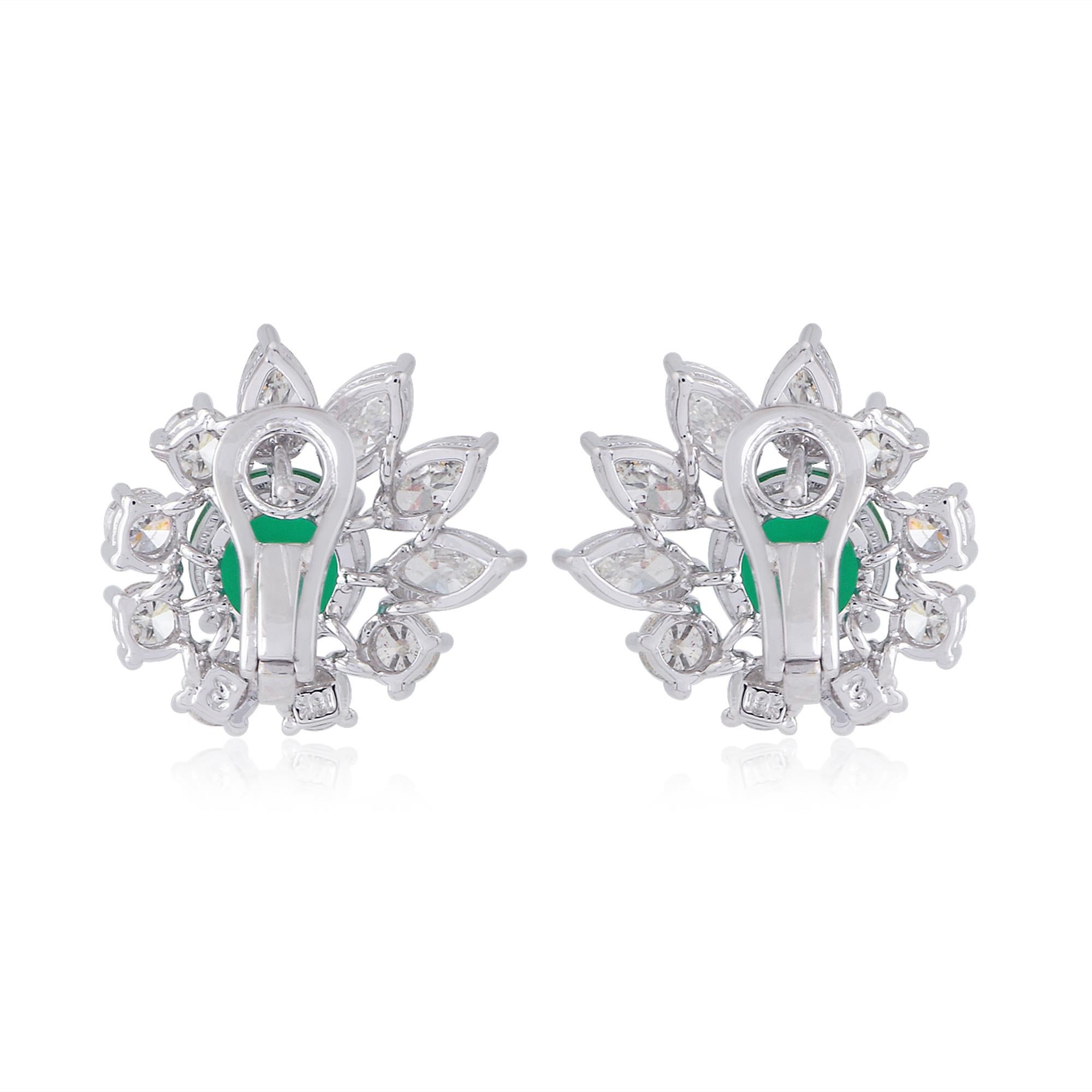 Women's Natural Emerald Gemstone Fine Stud Earrings Marquise Diamond 18 Karat White Gold For Sale