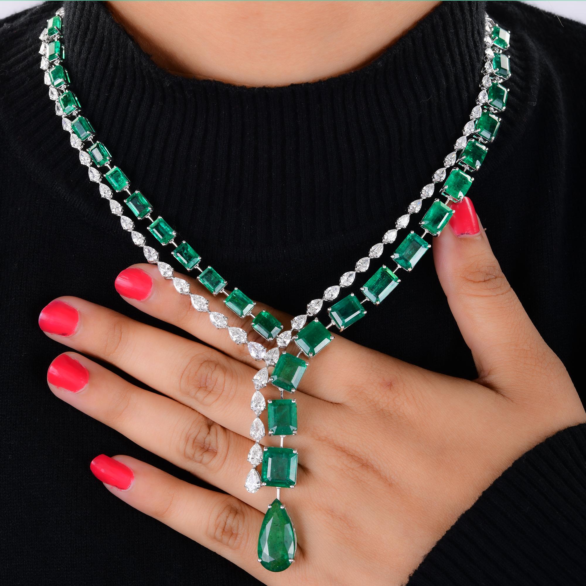 Sambische Smaragd-Edelstein-Halskette Diamant 18 Karat Weißgold Handmade Jewelry (Moderne) im Angebot