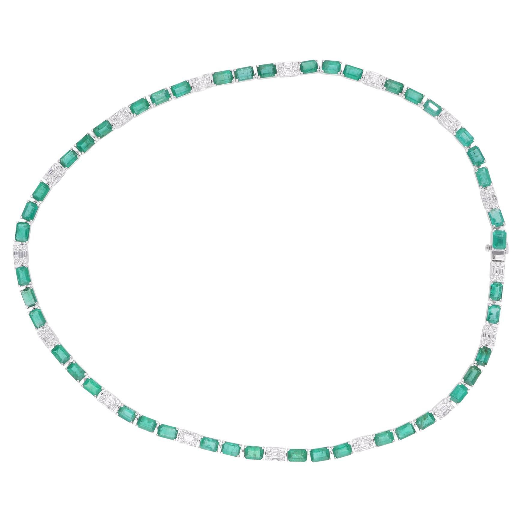 Zambian Emerald Gemstone Necklace Diamond 18 Karat White Gold Handmade Jewelry