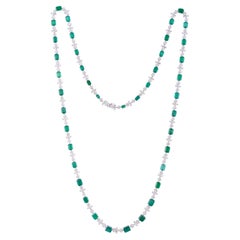 Natural Emerald Gemstone Necklace Diamond Pave 14 Karat White Gold Fine Jewelry