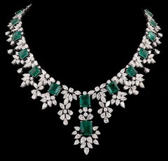 Natural Zambian Emerald Gemstone Choker Necklace Diamond 18k WhiteGold 32ct HRD