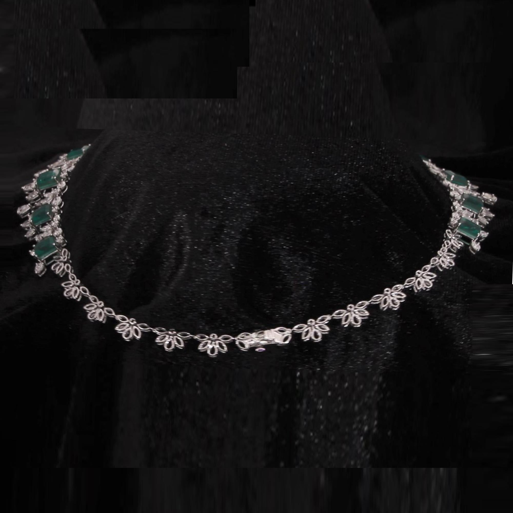 Marquise Cut Zambian Emerald Gemstone Necklace Marquise Diamond 18 Karat White Gold Jewelry For Sale