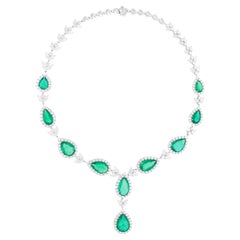 Sambische Smaragd-Edelstein-Halskette SI/H Diamant 18 Karat Weißgold Feine Juwelen