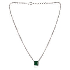 Emeraude de Zambie Pendentif en pierre précieuse Collier en diamant Or blanc 18 carats Bijoux