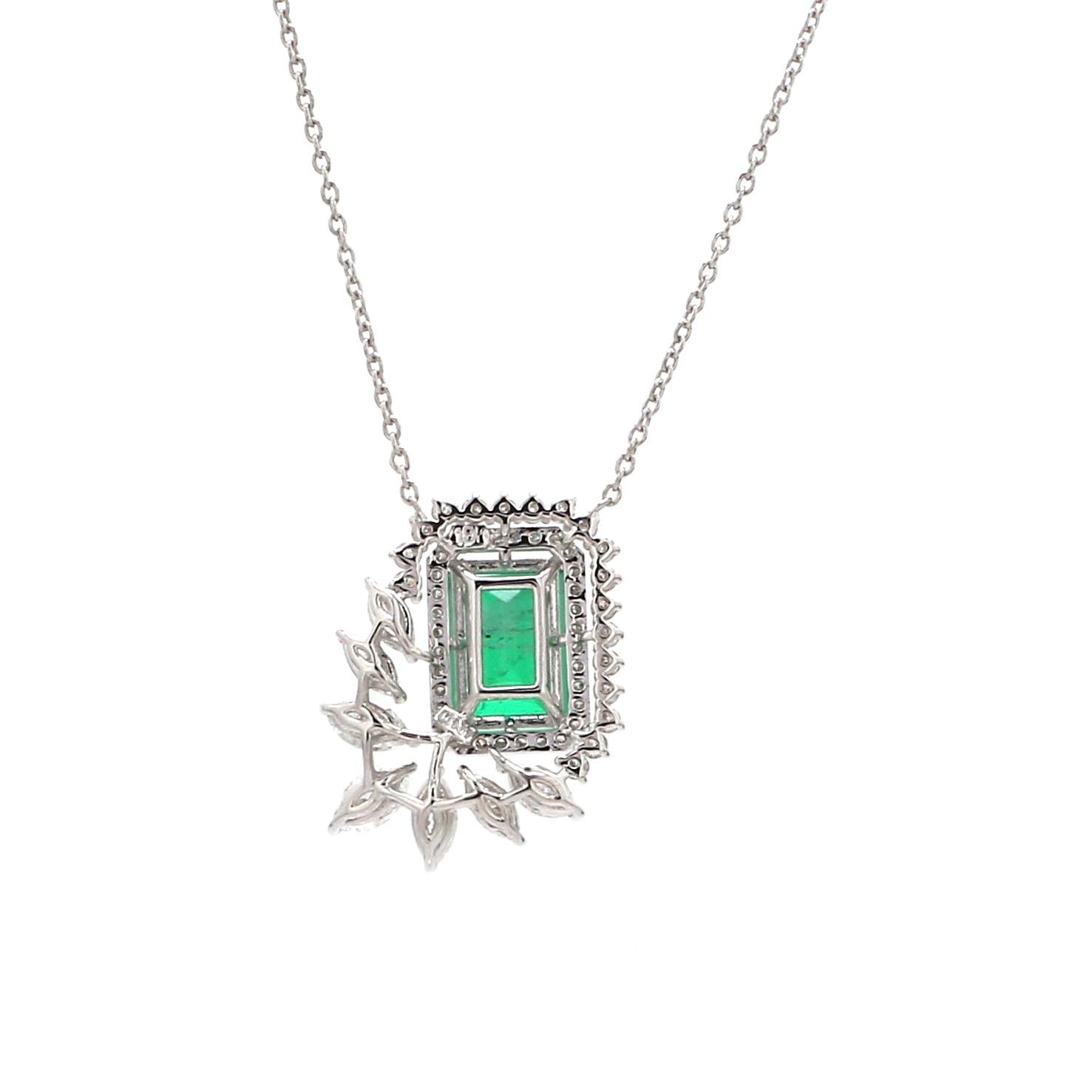 Modern Processed Gemstone Pendant Necklace 18k White Gold Diamond Handmade Fine Jewelry For Sale